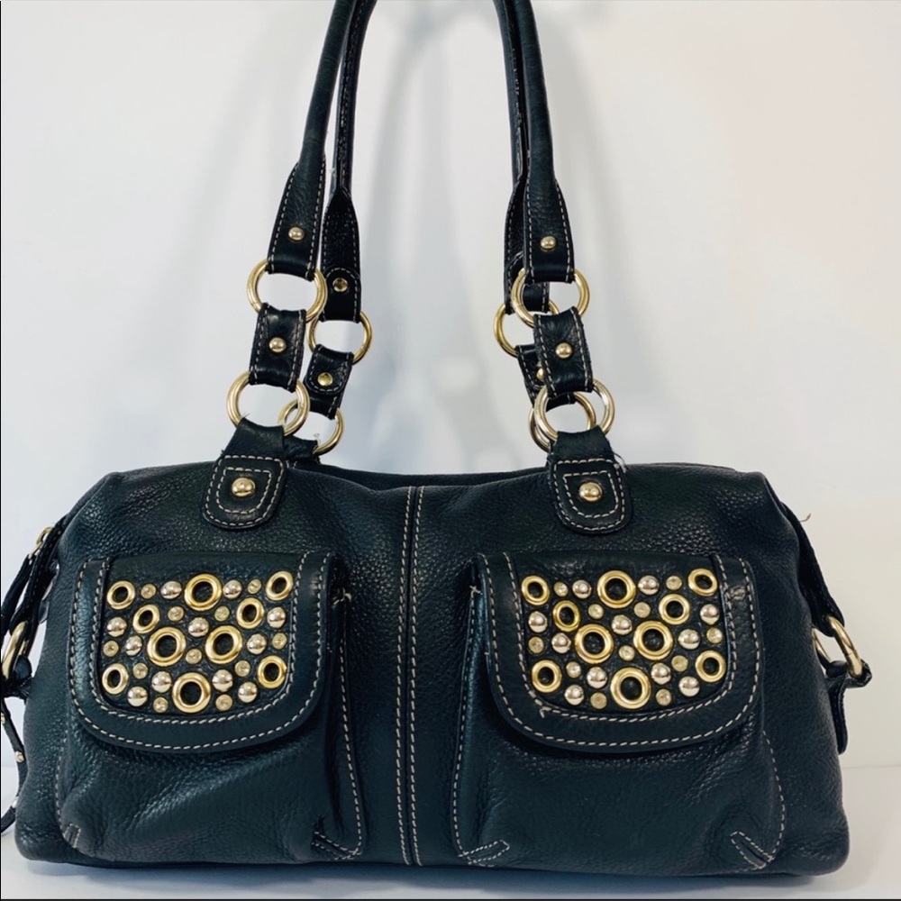 Mila Paoli Black Leather Satchel Hand Bag